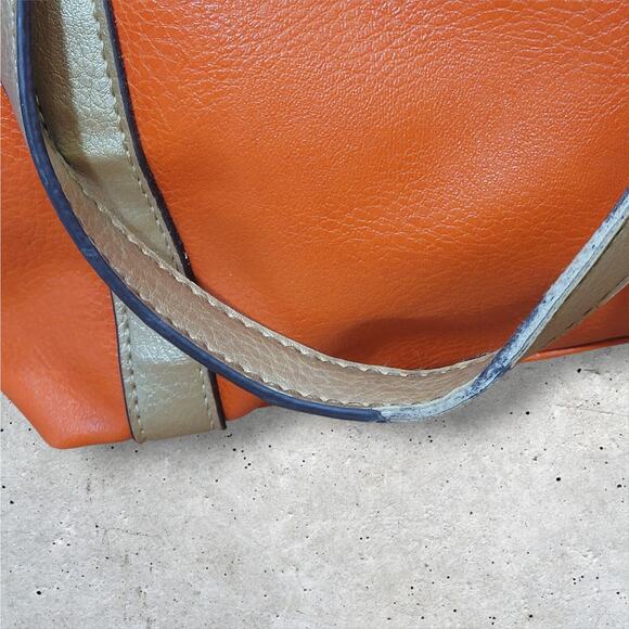 Franco Sarto Orange Faux Leather Handbag Tote Bag Style Purse 3 Compartment - Picture 6 of 9